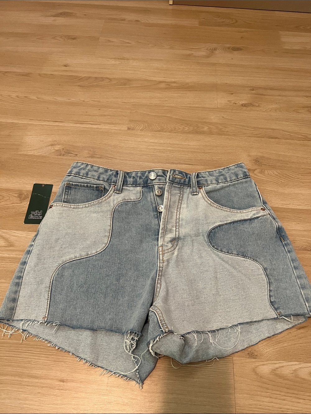 wild fable Two-Tone Light Blue High Waist Denim Shorts
